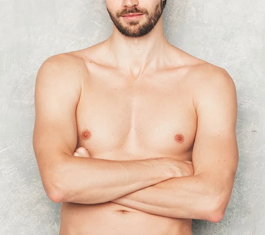 Chest and upper body of a man, the area gynecomastia surgery reshapes