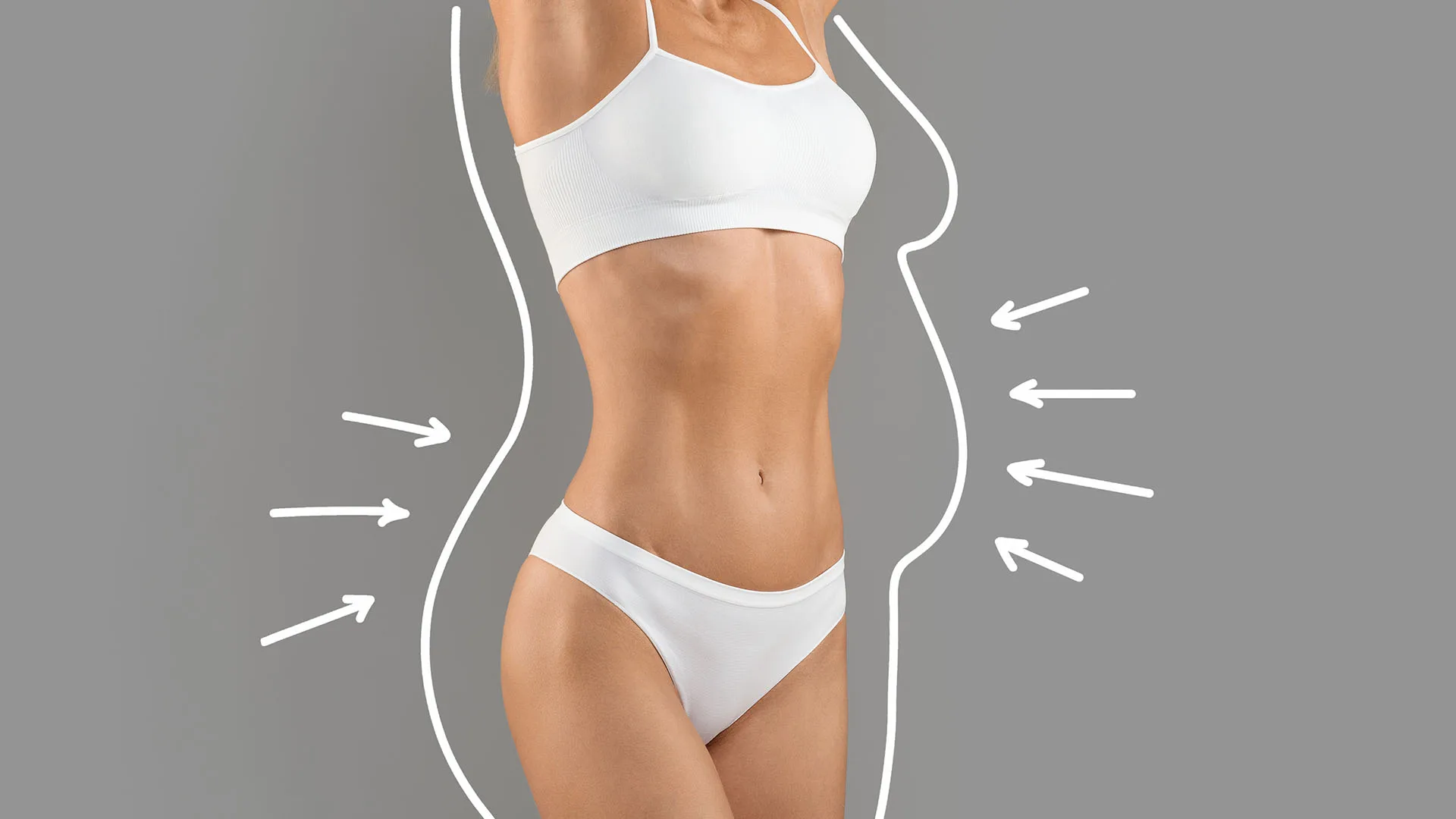 Contoured silhouette with sculpting lines illustrating Vaser liposuction body contouring